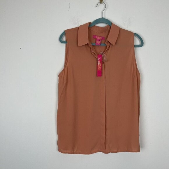 Catherine Women’s Button Up Shirt Peach Semi Sheer Tank Size Large - Picture 2 of 6